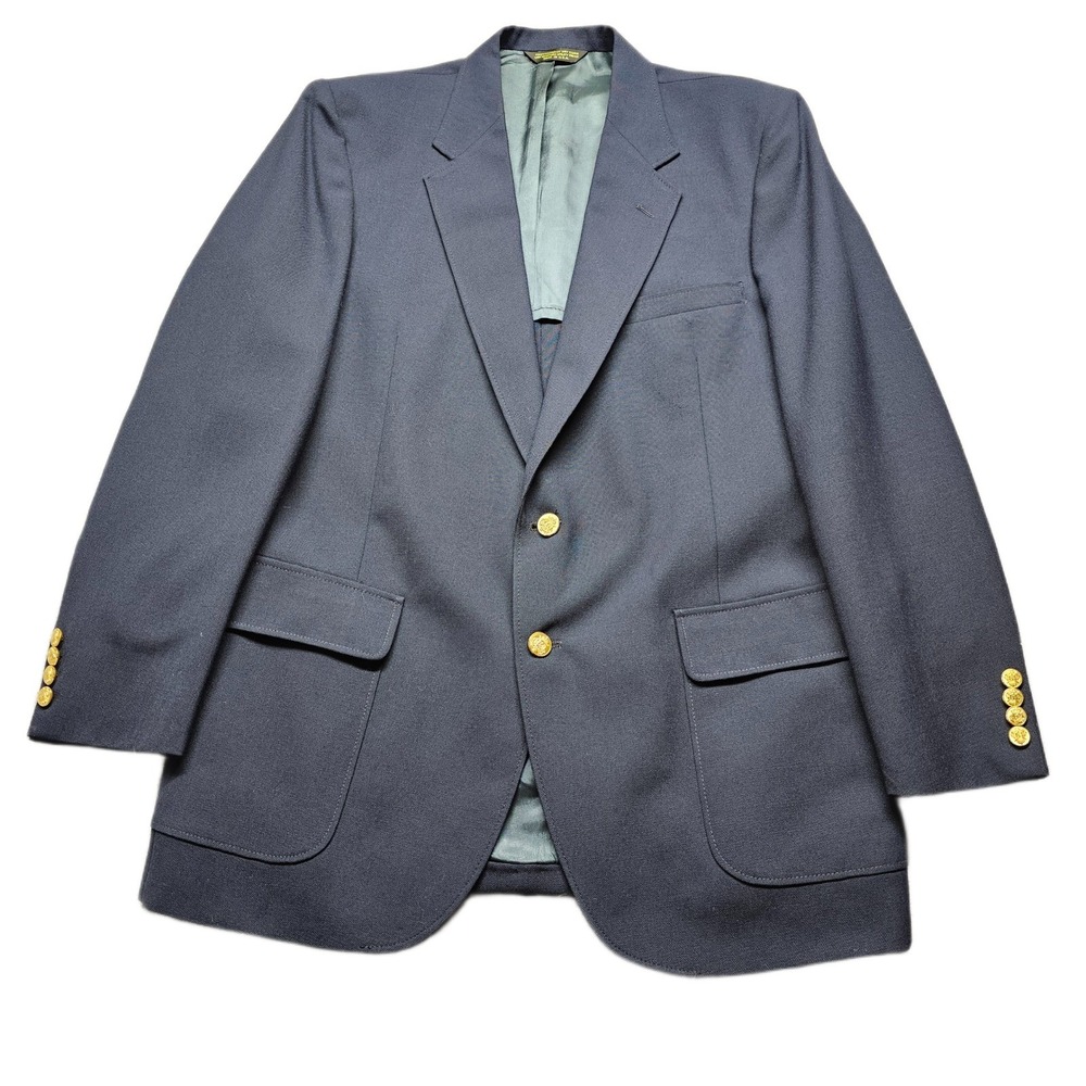 Banker's Hall Blazer Jacket Mens 45 Navy Long Sleeve Notch Lapel Single Breasted